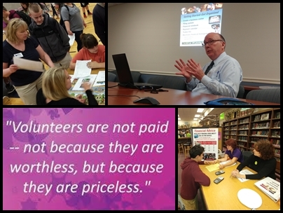 Collage of photos depicting volunteers helping with programs.